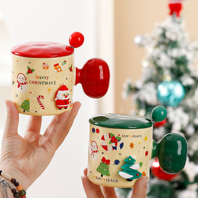 Sublimación Taza de cerámica personalizada Reutilizable 3D Regalo de taza de Navidad con tapa y cuchara