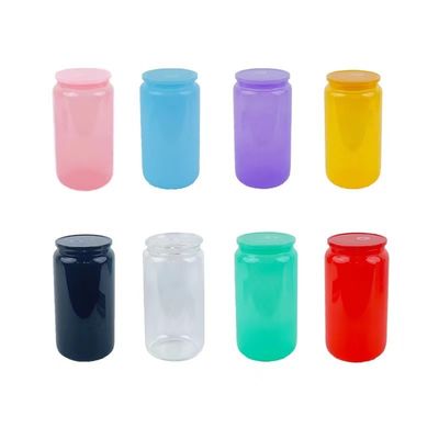 Botella de vidrio para beber 16 oz colorido de moda de forma portátil para agua de frutas gratis