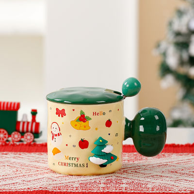 Sublimación Taza de cerámica personalizada con tapa y cuchara Regalo de taza de Navidad 3D de alta belleza
