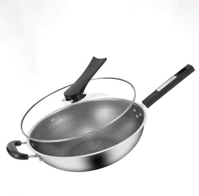 32cm 34cm Wok Pot antiadherente con tapa de vidrio hecha de acero inoxidable antibacteriano 304