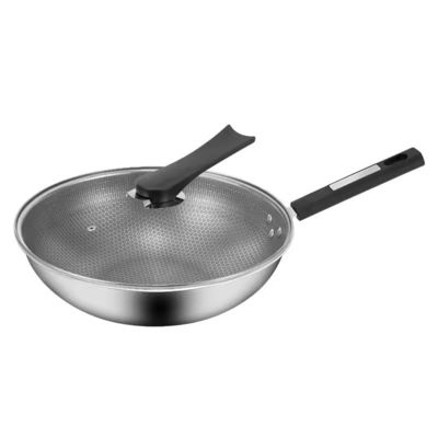 32cm 34cm Wok Pot antiadherente con tapa de vidrio hecha de acero inoxidable antibacteriano 304