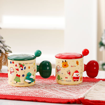 Taza de Navidad 3D de sublimación personalizada con tapa y cuchara Taza de cerámica de alta belleza Capacidad 380 ml
