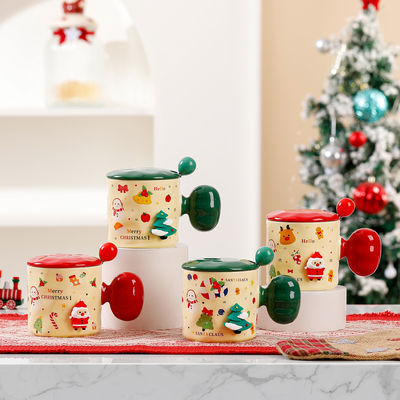 Taza de cerámica con tapa y cuchara de Navidad 3D con capacidad de 380 ml