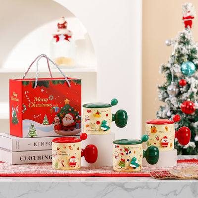 Taza de cerámica con tapa y cuchara de Navidad 3D con capacidad de 380 ml