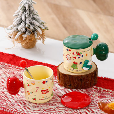 Taza de cerámica con tapa y cuchara de Navidad 3D con capacidad de 380 ml
