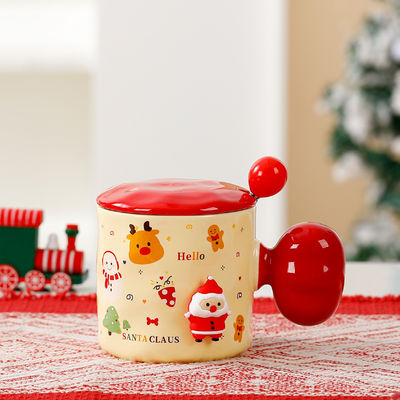 Taza de cerámica con tapa y cuchara de Navidad 3D con capacidad de 380 ml