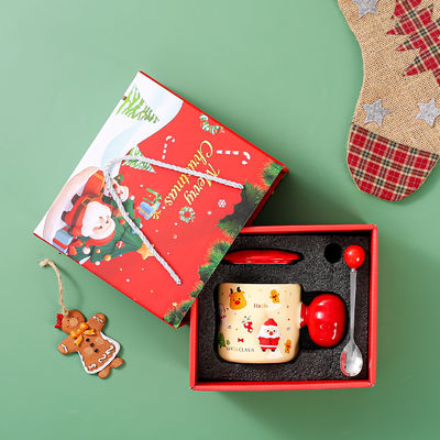 Taza de cerámica con tapa y cuchara de Navidad 3D con capacidad de 380 ml