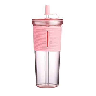 Taza de agua de paja de gran capacidad resistente al calor con cubierta de silicona transparente