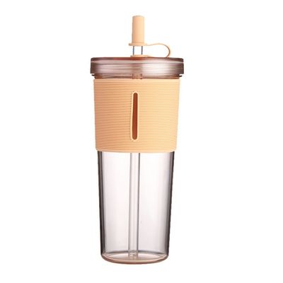 Taza de agua de paja de gran capacidad resistente al calor con cubierta de silicona transparente