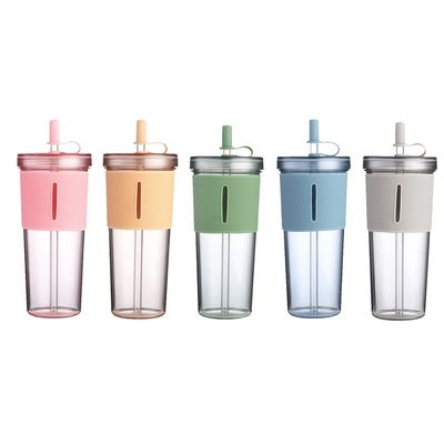 Taza de agua de paja de gran capacidad resistente al calor con cubierta de silicona transparente