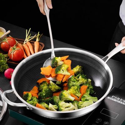 Impresión personalizada de logotipo Wok de acero inoxidable adecuado para estufa y cocina ecológica