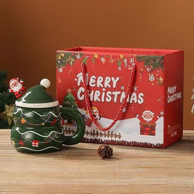 Taza de Navidad de porcelana de grado alimenticio de 400 ml de capacidad Set de regalo de lujo con cuchara y tapa