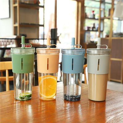 En verano es imprescindible 700 ml de jugo limpio sin BPA Botella de agua potable con manga de paja