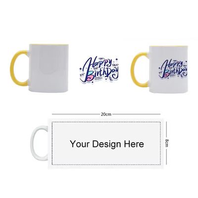 Taza de café de color cerámica de 11 oz con soporte de mano en blanco de sublimación en diseño moderno
