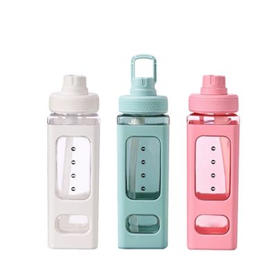 Envasado Eco Amigable Limpia Cuadrada Portátil Reutilizable Botella De Agua De Bebida De Deporte De Plástico Con Corda