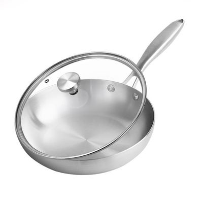 Pans de freír Skillets 22/24/26/28cm Pans de freír de acero inoxidable con tapa de vidrio y cubierta de olla