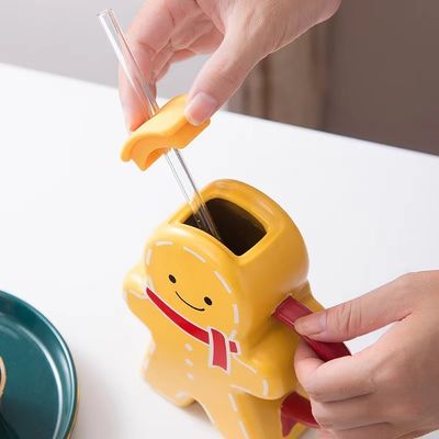 Copo de cerámica de forma de pan de jengibre de Navidad Regalo Taza de café para bebidas sostenibles Tipo