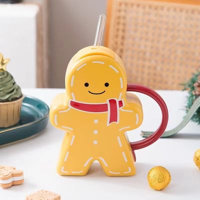 Taza de cerámica de forma de pan de jengibre sostenible de Navidad vintage para familia y amigos