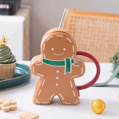 Taza de cerámica de forma de pan de jengibre sostenible de Navidad vintage para familia y amigos