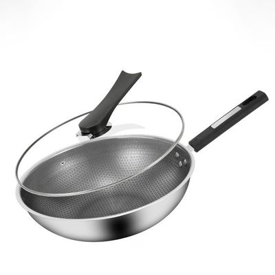 Acero inoxidable 304 de fondo triple espesado con recubrimiento no adhesivo Wok de panal de miel para el mercado