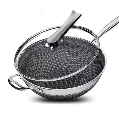 Cubierta de vidrio Pato de freír utensilios de cocina sartén material de metal pan de miel Wok un mango