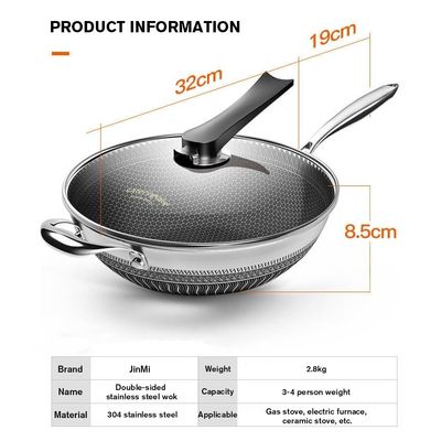 Revestimiento interior antiadherente Wok de acero inoxidable con calentamiento rápido y modelos personalizables