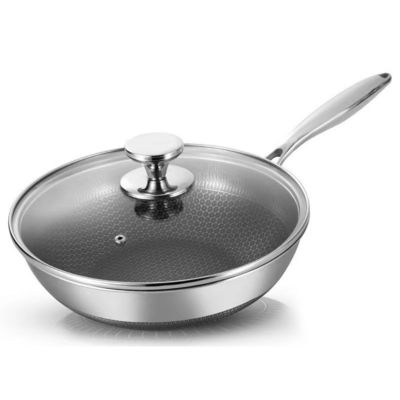 30cm de diámetro de panal de miel Household Wok de cocina con tapa de vidrio y revestimiento antiadherente