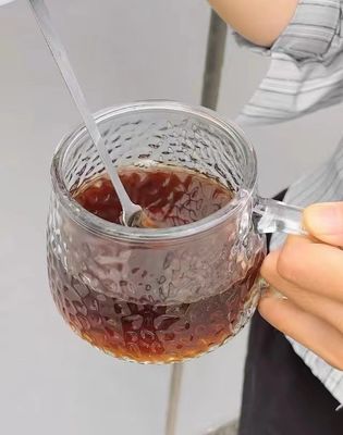 Taza de desayuno con tapa de mango y tapa Taza de café de vidrio transparente 12.5*13*8cm
