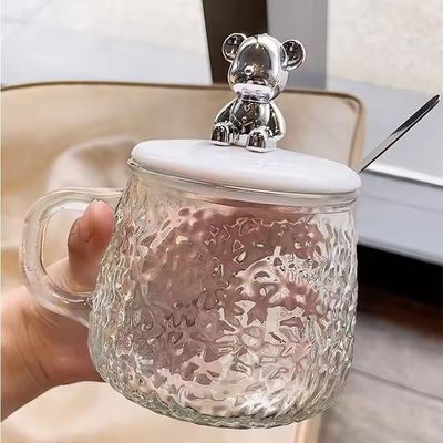 Diseño minimalista Taza de café de vidrio con tapa de mango Cuchara de alta apariencia Capacidad 380ml