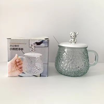 Diseño minimalista Taza de café de vidrio con tapa de mango Cuchara de alta apariencia Capacidad 380ml