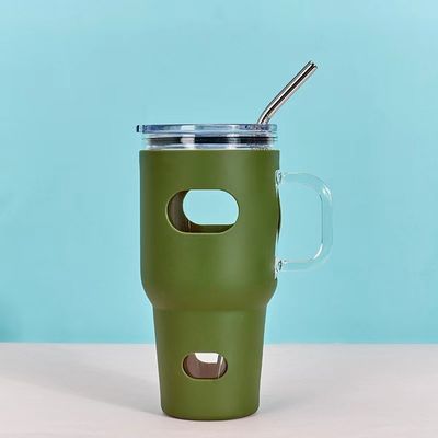 Sublimación de grado alimenticio 32 oz Tumbler de vidrio con tapa de madera y paja Ecológico