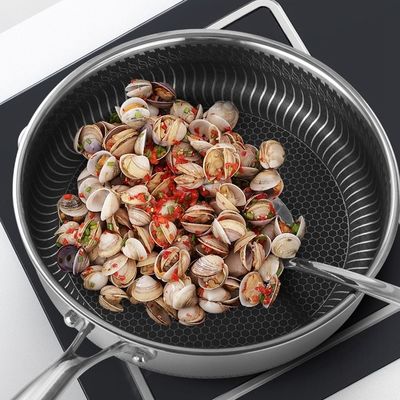 Una manija de acero inoxidable 3 capas de panela de cocina de panal de miel antiadherente para utensilios de cocina duraderos