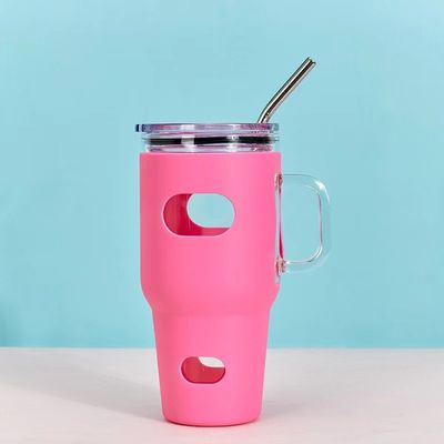 Grado alimenticio 32 oz Sublimación de tumbler de vidrio con tapa de madera y color personalizado de paja