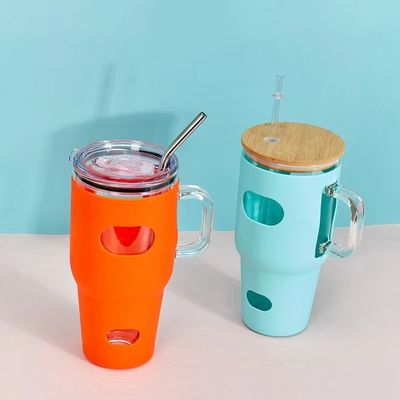 Grado alimenticio 32 oz Sublimación de tumbler de vidrio con tapa de madera y color personalizado de paja