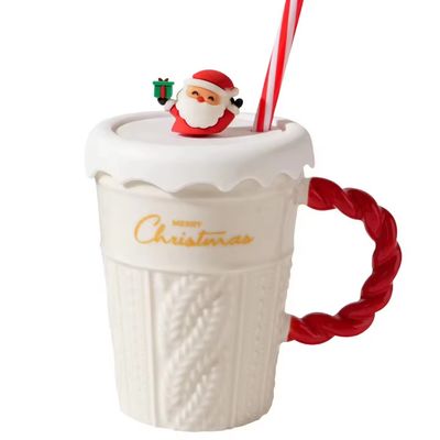 400 ml de capacidad copa de cerámica árbol de Navidad con tapa y paja de material sostenible