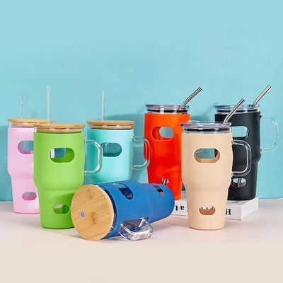 Grado alimenticio 32 oz Sublimación de tumbler de vidrio con tapa de madera y color personalizado de paja