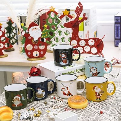 Logotipo personalizado 14 oz Cerámica Copa de Navidad Portátil Reutilizable Divertida Taza de Chocolate Regalo de Navidad