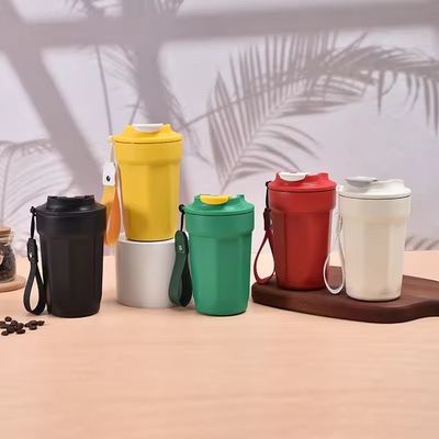 Taza de viaje de acero inoxidable 420ml con tapa y cuerda con cuerda