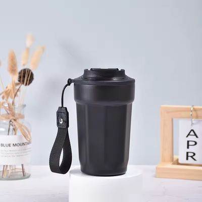 Taza de viaje de acero inoxidable 420ml con tapa y cuerda con cuerda