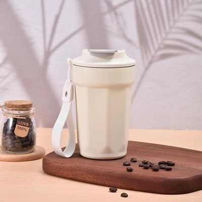 Taza de viaje de acero inoxidable 420ml con tapa y cuerda con cuerda
