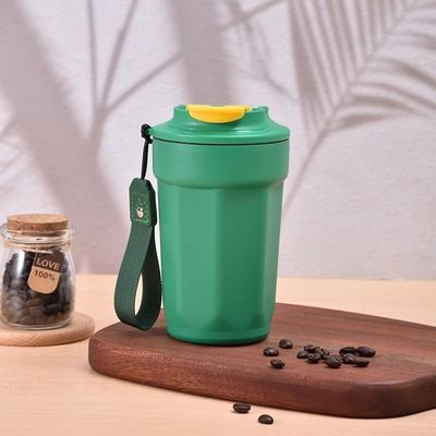 Taza de viaje de acero inoxidable 420ml con tapa y cuerda con cuerda