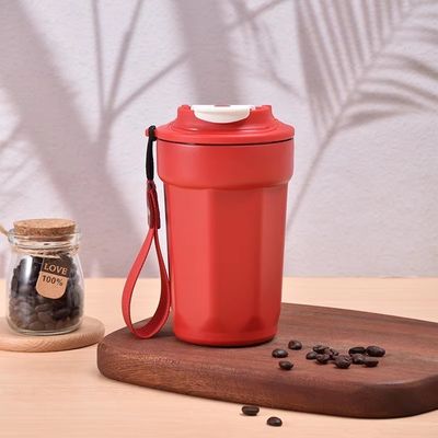 Taza de viaje de acero inoxidable 420ml con tapa y cuerda con cuerda