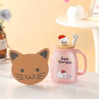 Logotipo personalizado aceptable Taza de café de cerámica de 380 ml con diseño de gatito lindo y cuchara