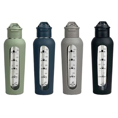 Botella de agua de vidrio duradera de color personalizado de 1000 ml con tapa de paja y manga de silicona