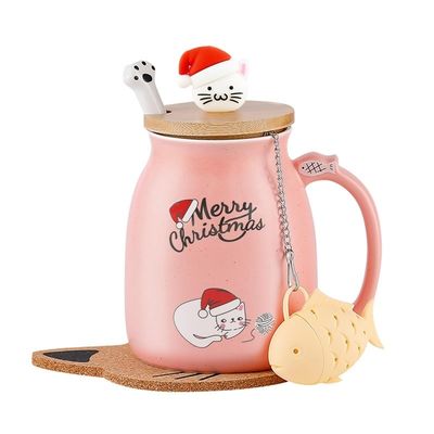 Logotipo personalizado aceptable Taza de café de cerámica de 380 ml con diseño de gatito lindo y cuchara