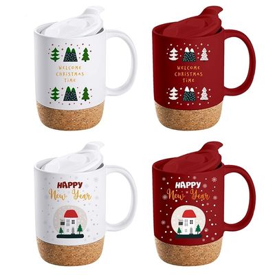 Copo de cerámica de fondo de corcho creativo personalizado con tapa de plástico mate