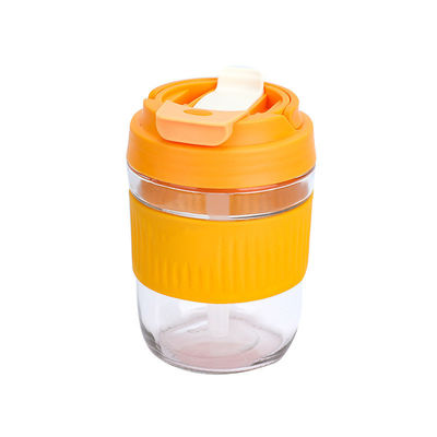Acceptable OEM/ODM 400/550ml Copo de vidrio doble a prueba de derrames con manga de silicona