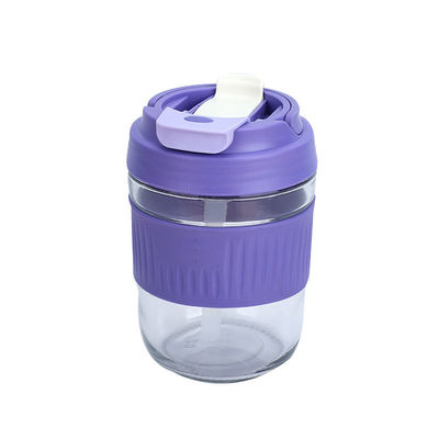 Acceptable OEM/ODM 400/550ml Copo de vidrio doble a prueba de derrames con manga de silicona