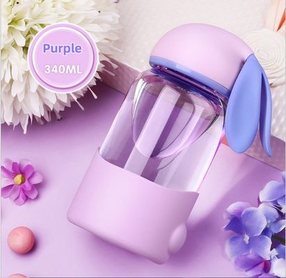 Taza de vidrio de agua con diseño creativo de conejo de dibujos animados y diseño sellado portátil a prueba de fugas