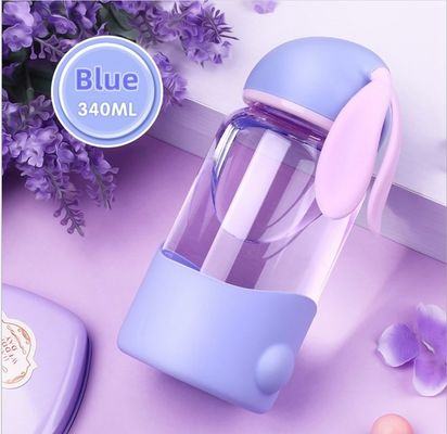 Taza de vidrio de agua con diseño creativo de conejo de dibujos animados y diseño sellado portátil a prueba de fugas